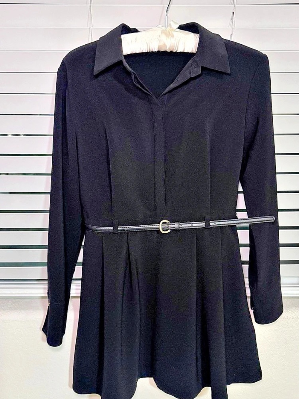 Zara Belted Shirt Dress Black Collared Mini Dress
